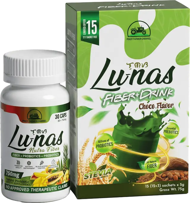 Lunas Fiber+ Drink box beside a bottle of Lunas Nutra Fiber