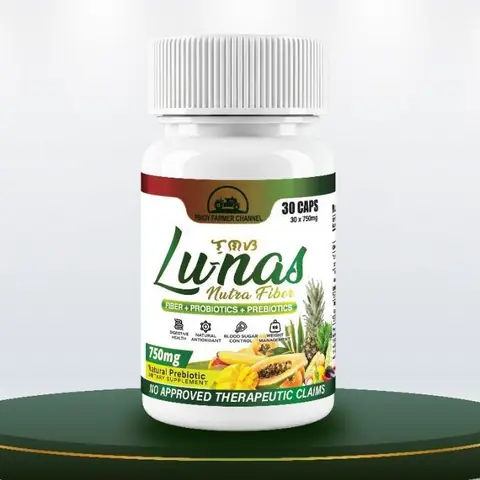 Bottle of Lunas Nutra Fiber capsules
