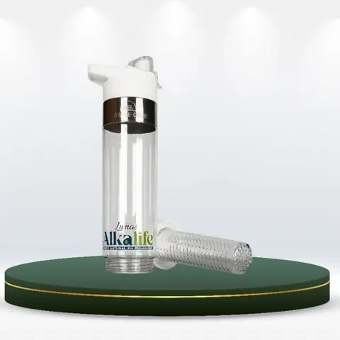 Clear Alkalife water tumbler with infuser