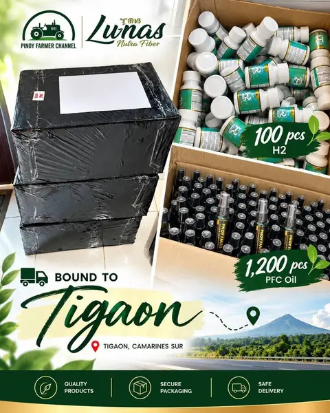 Sealed boxes and bottles of Lunas products for a shipment to Tigaon